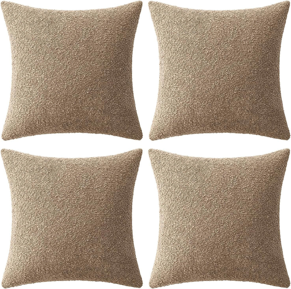MIULEE Decorative Boucle Throw Pillow Covers 20x20 Inch Camel Set of 4