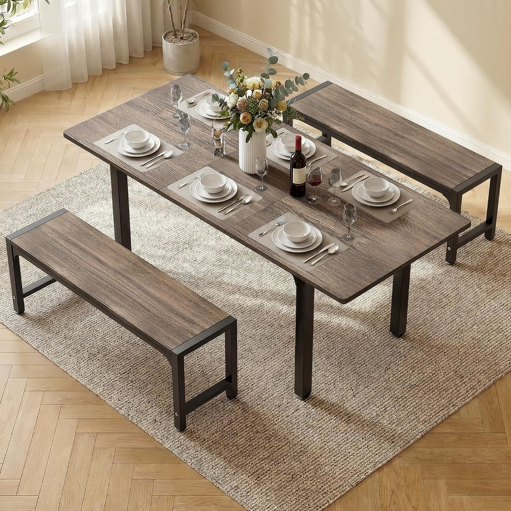 Ahomly 63“ Extendable Dining Table Set with 180° Smart-Flip Pivot, Gray