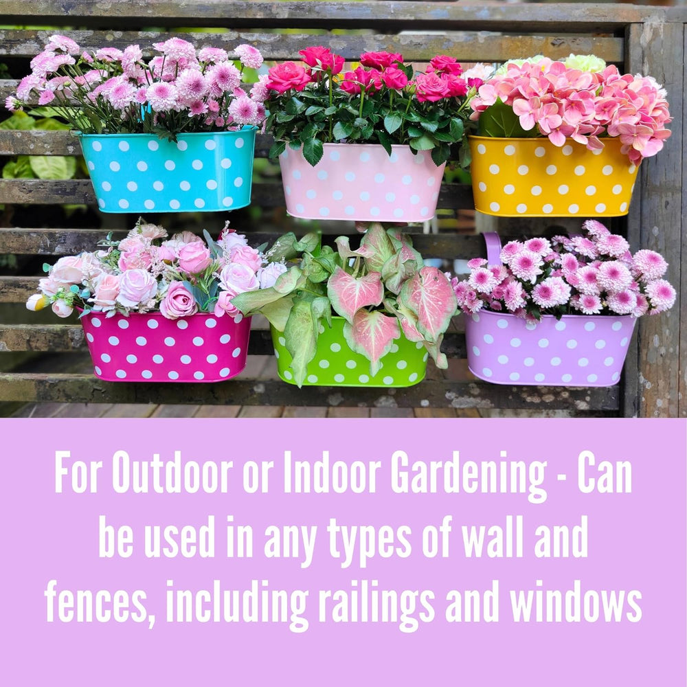 LaLaGreen Colorful Rail Planter (17 in, 6 Pack) Polka Dot Metal Deck Pots