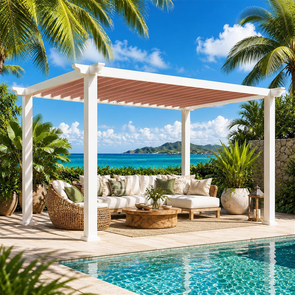 Modern Shade Open Sky 10' x 12' Outdoor Pergola Gazebo, Heavy-Duty Me...