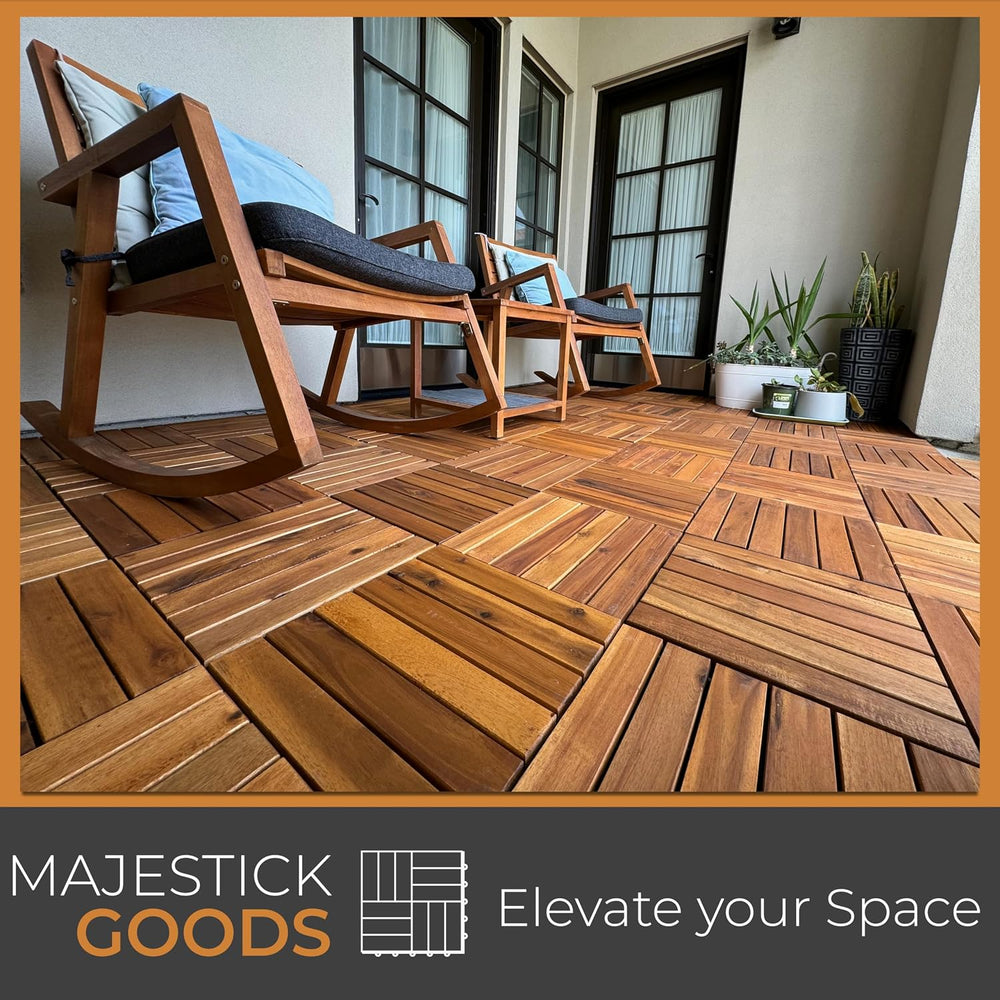 Majestick Goods 8-Pack Long Slat Acacia Wood Interlocking Deck Tiles