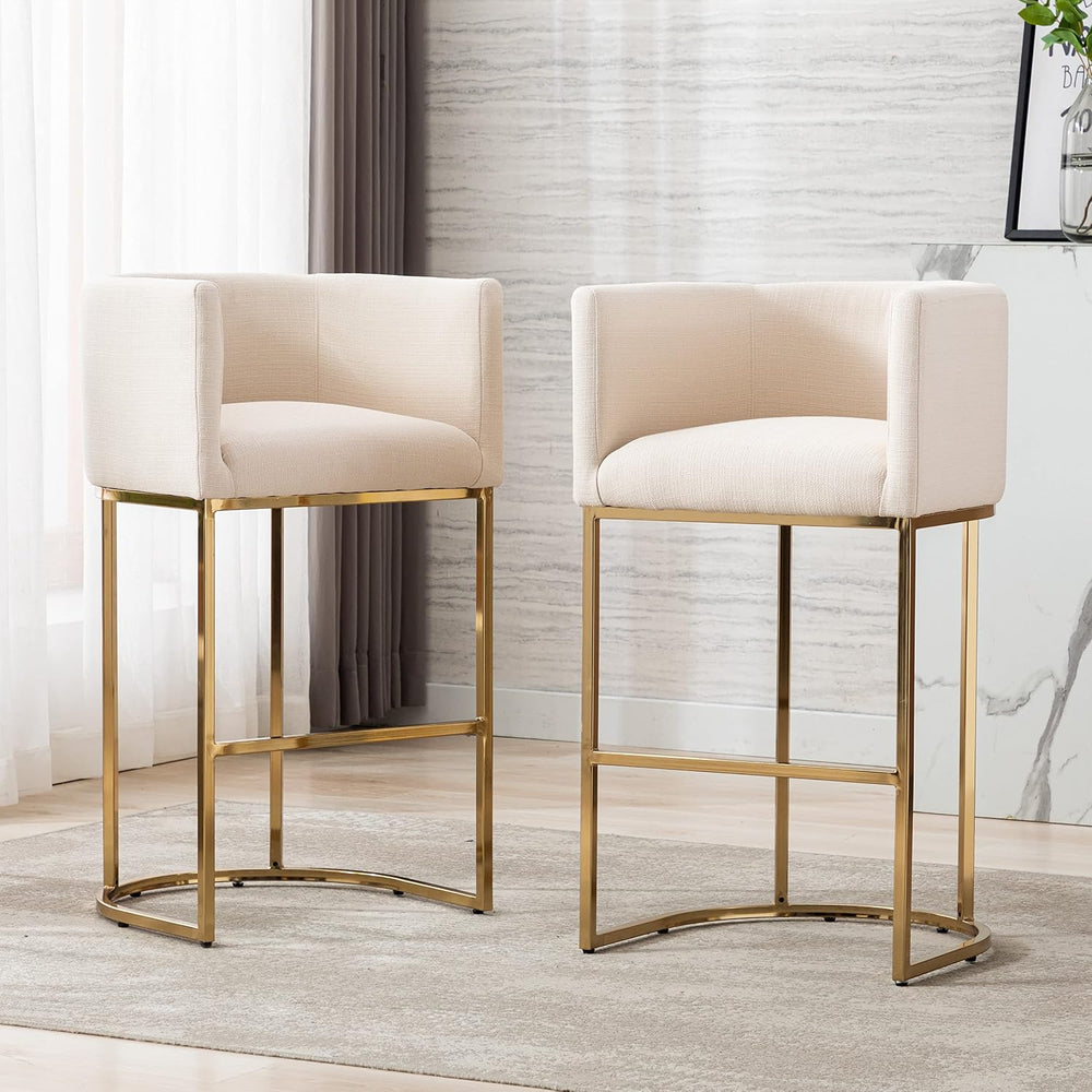 RIVOVA Contemporary Cream Linen Bar Stool, 32" Upholstered Fabric Counte...
