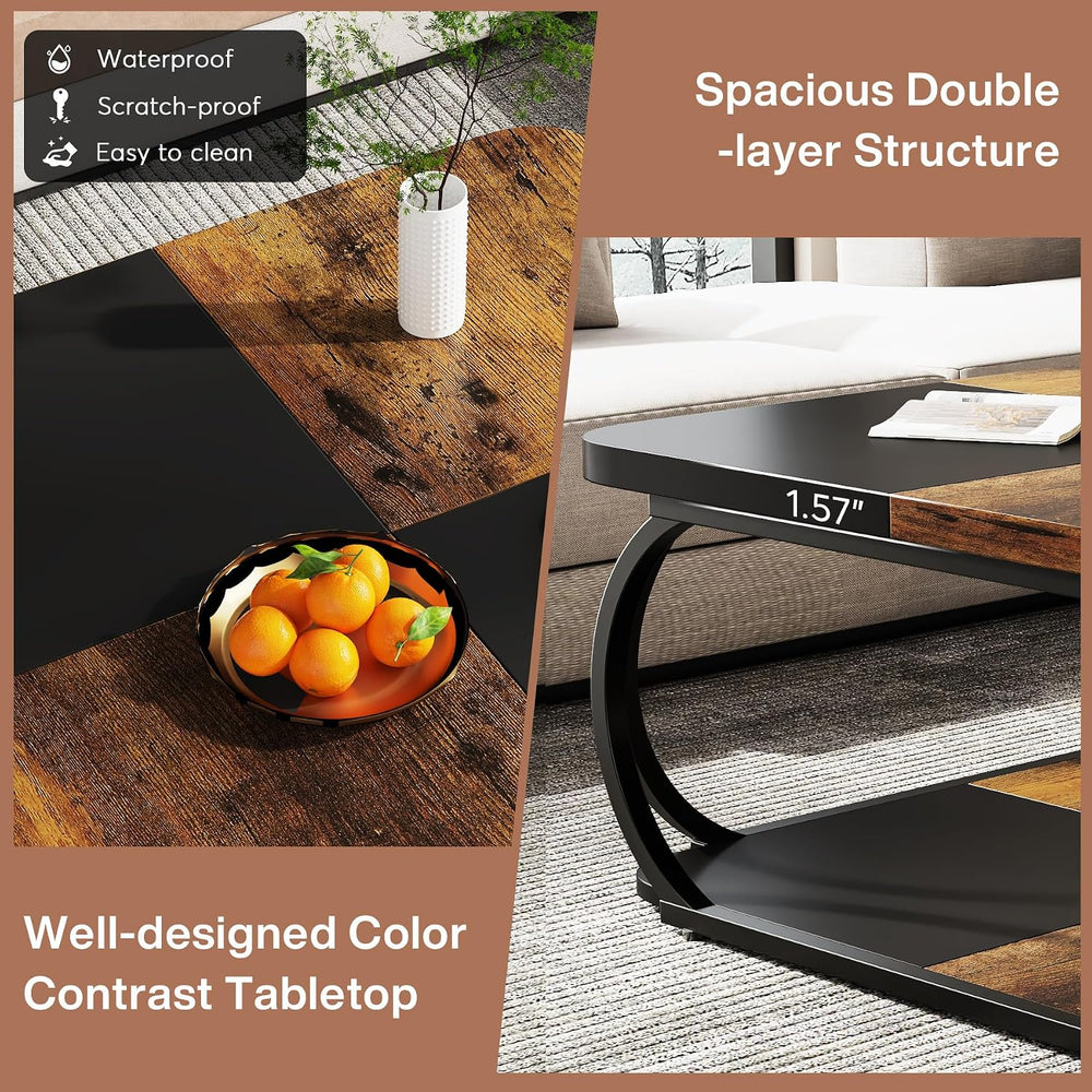 Tribesigns Square Coffee Table with 2 Tiers, 40 inches Low Farmhouse Coffee T...