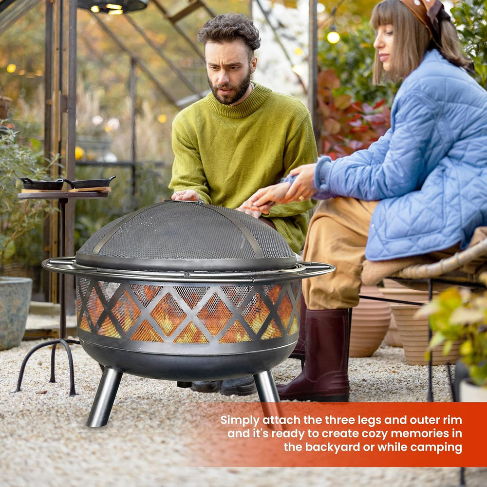 AK TRADING CO. Crossweave 30" Wood Burning Fire Pit with Spark Screen, P...