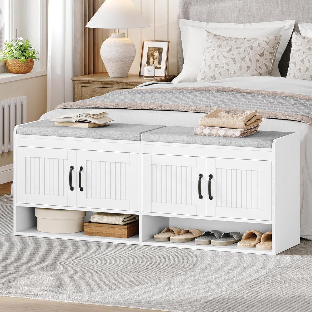 Hzuaneri 55.1" Shoe Storage Bench, Shoe Bench with 4 Doors & Padded ...