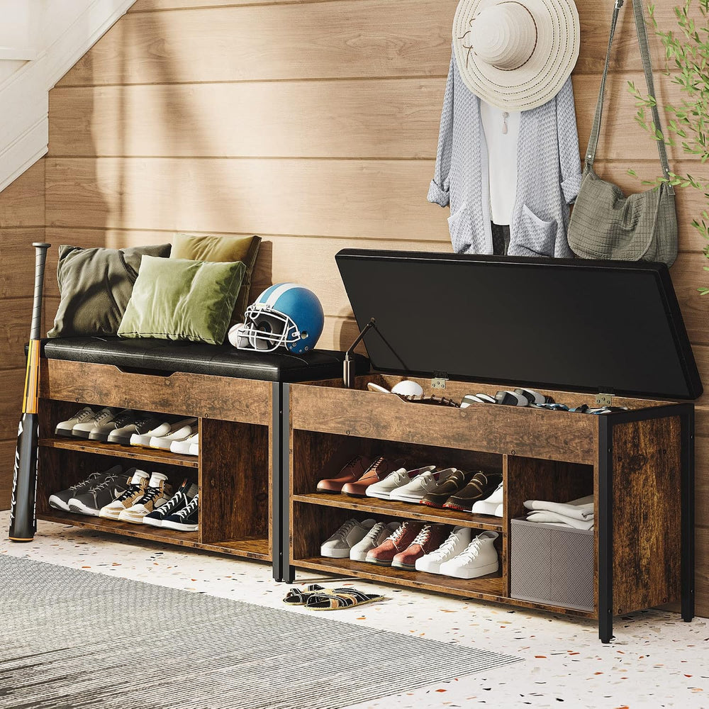 Shoe Bench, Lift Top Shoe Storage Bench, Adjustable Shelf Entryway Bench, Met...