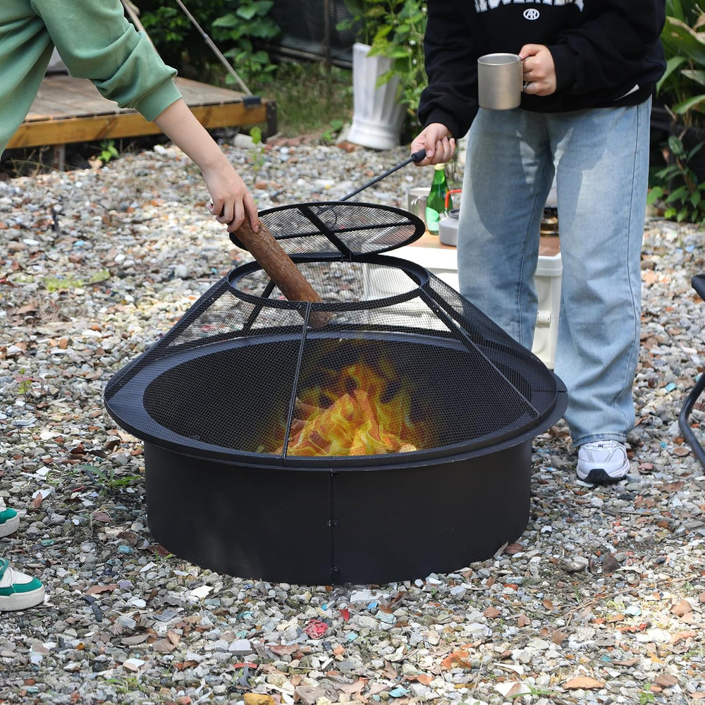 Fire Pit Spark Screen 36 Inch with Top Cover Round, Heavy Duty Collapsible Ou...