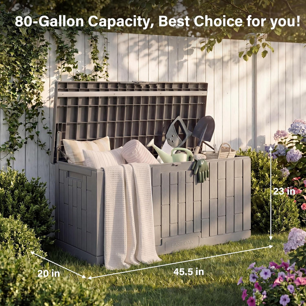 EAST OAK Outdoor Storage Box, 80 Gallon Deck Box, Waterproof Resin Storage Bi...