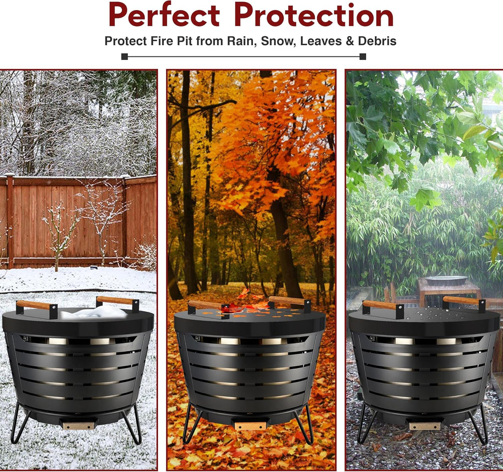 FEBTECH Firepit Lid Compatible with Fire Pit Inside up to 23" - Carbon S...