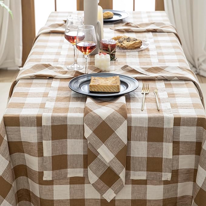EVERLY 100% Yarn-Dyed Linen Rectangle Tablecloths 60x108Inches for Dining,Buf...