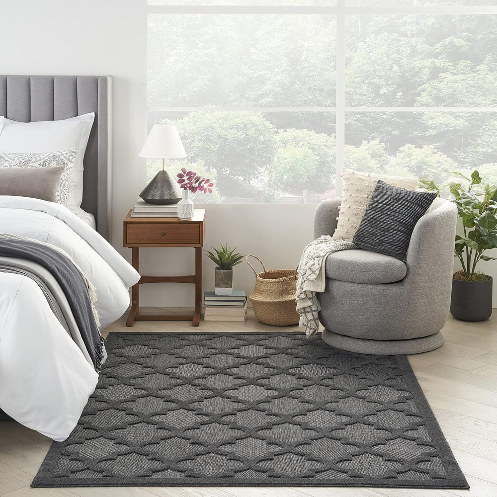 Nourison Home Easy Care Charcoal Black 4' x 6' Area Rug - Easy Clean,...