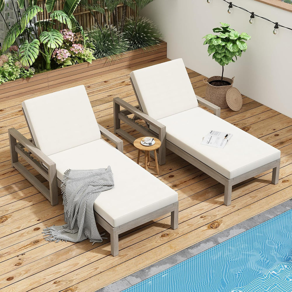Outdoor Chaise Lounge 2 Pcs, 5-Position Adjustable Lounge Chair with Cushion ...