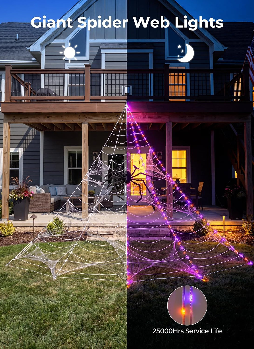 Brightown Halloween Decorations Outdoor, 255-LED Giant Spider Web Lights