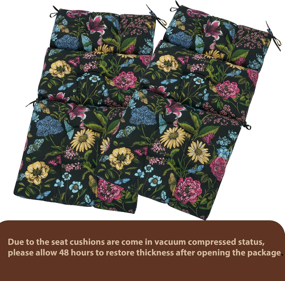 Indoor/Outdoor High Back Chair Cushions Set of 2-Black Flower Butterfly
