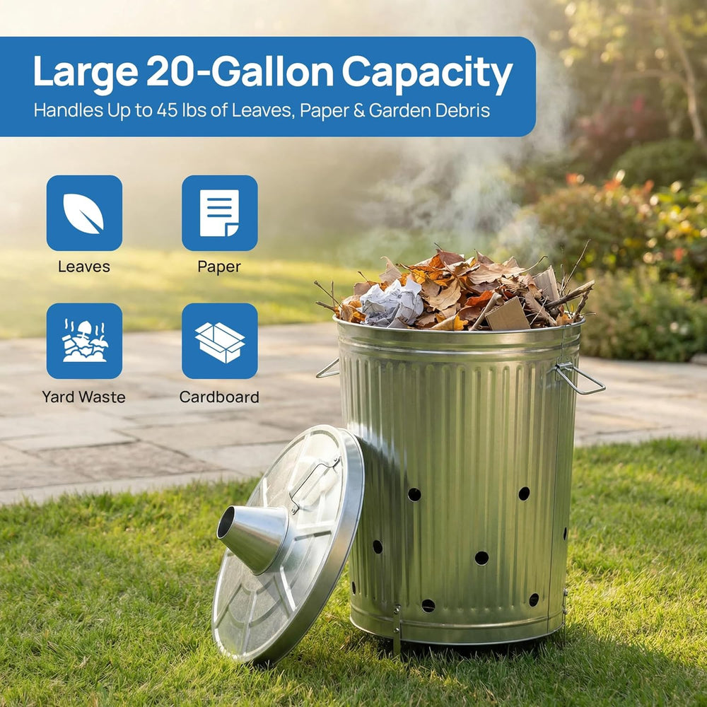 Gardenised 20-Gallon Galvanized Steel Incinerator Can with Lid