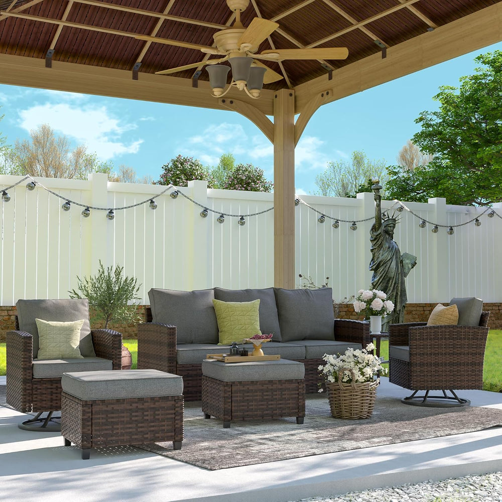 UDPATIO Patio Furniture Set with Swivel Rocking Chair, 6 Pcs Outdoor Couch
