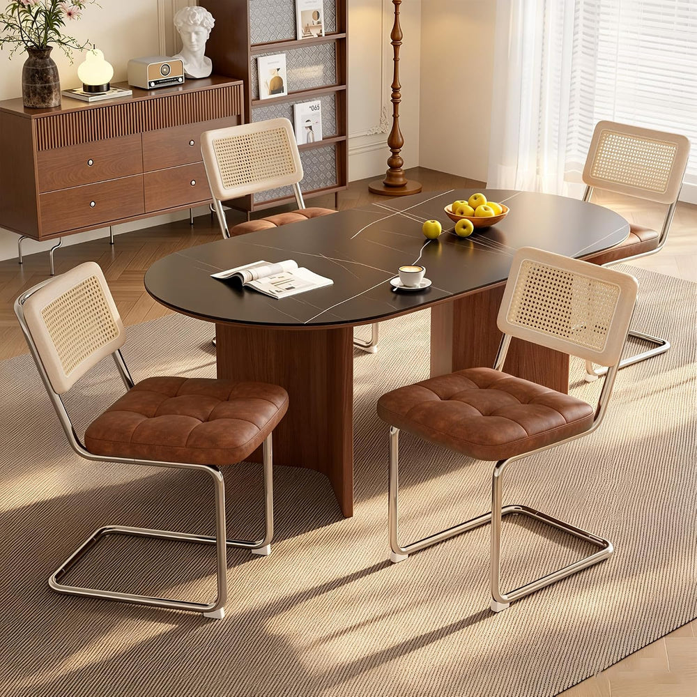 Rattan Dining Chairs, Faux Leather Dining Chairs Set of 4, Brown