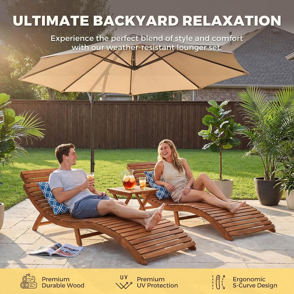 Flamaker Lounge Chair Outdoor Acacia Wood with Side Handle (2 Pieces)