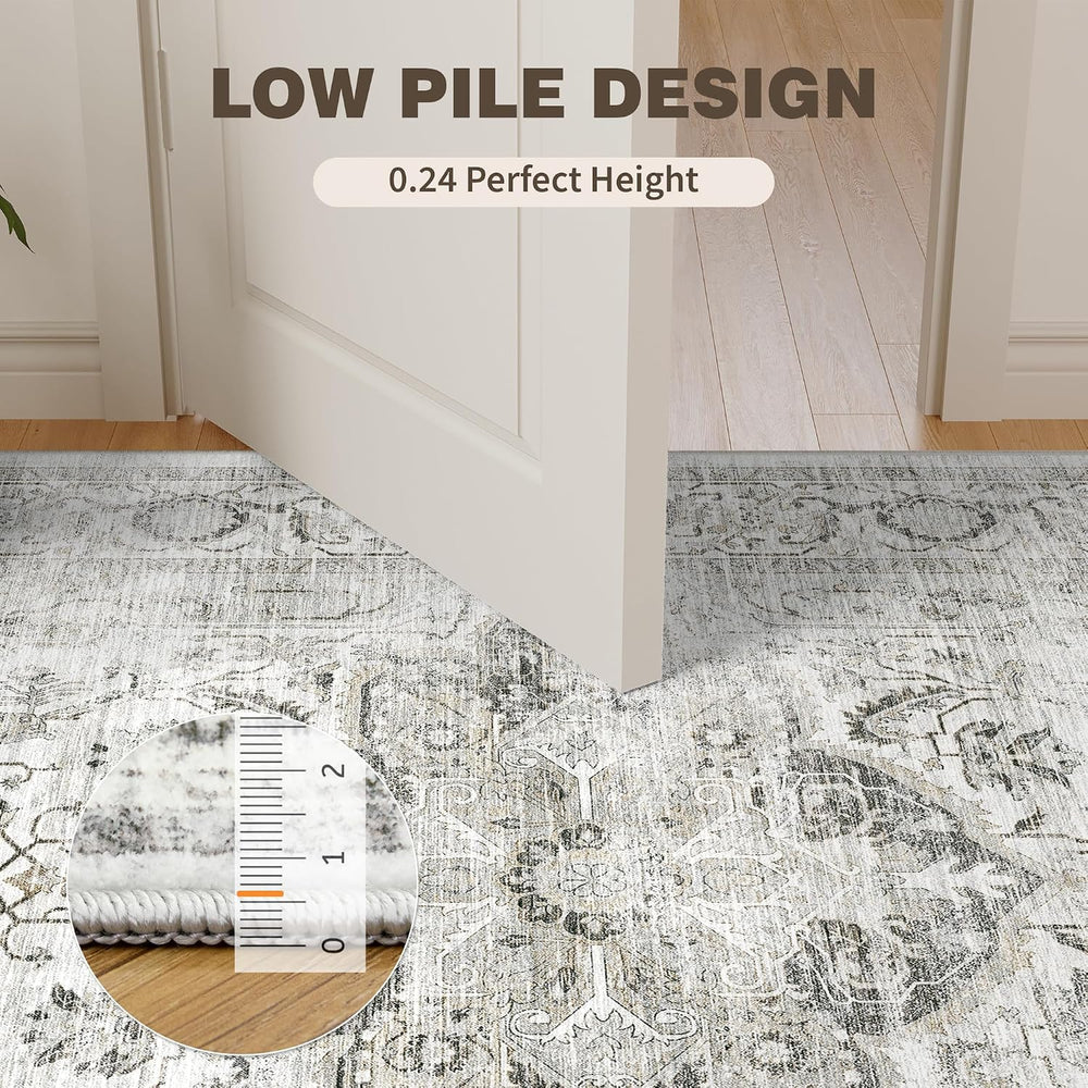 Washable 8x10 Area Rugs, Non Slip Living Room Rug Ivory/Gray
