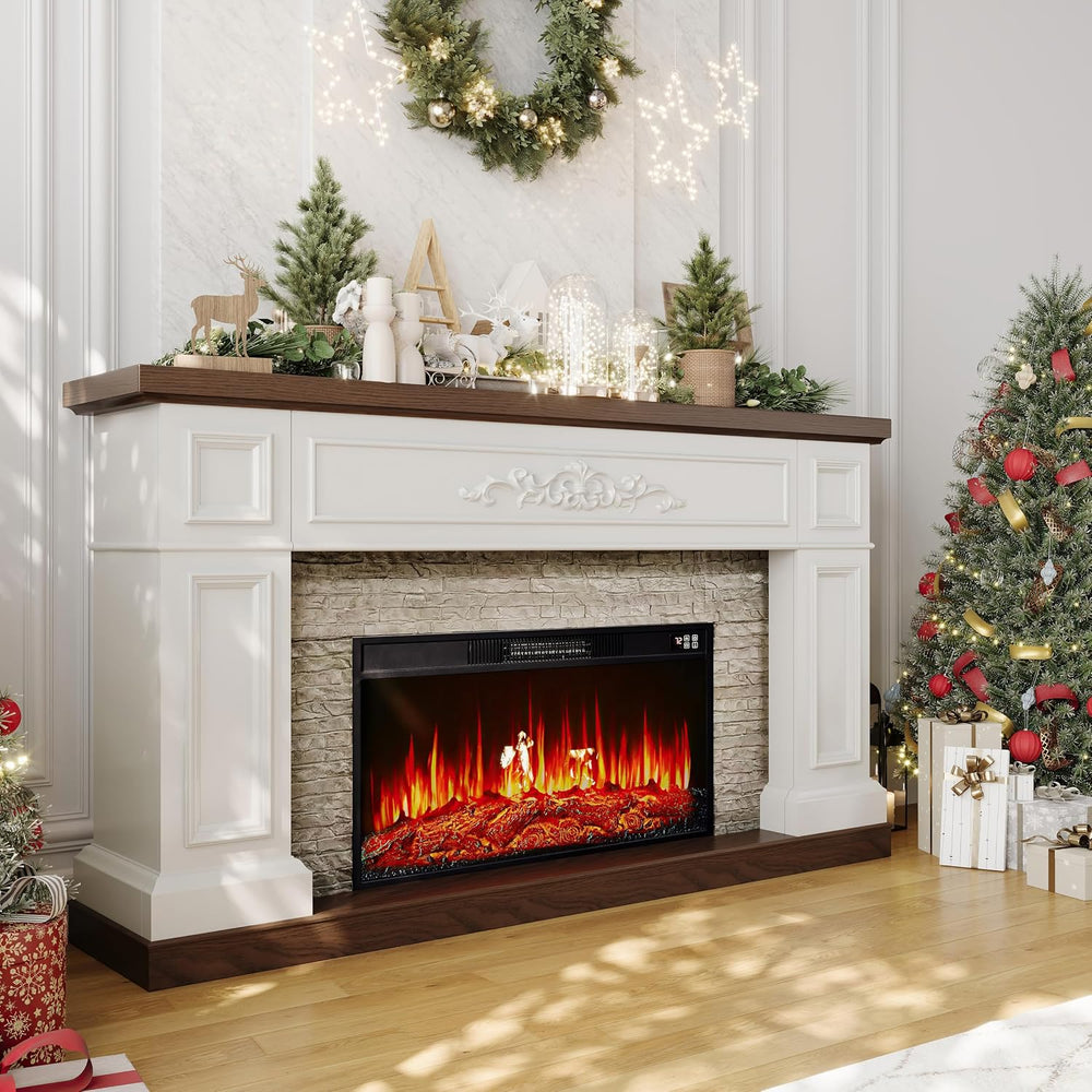 BOSHIRO 60" Landscape Solid Wood Electric Fireplace with Mantel