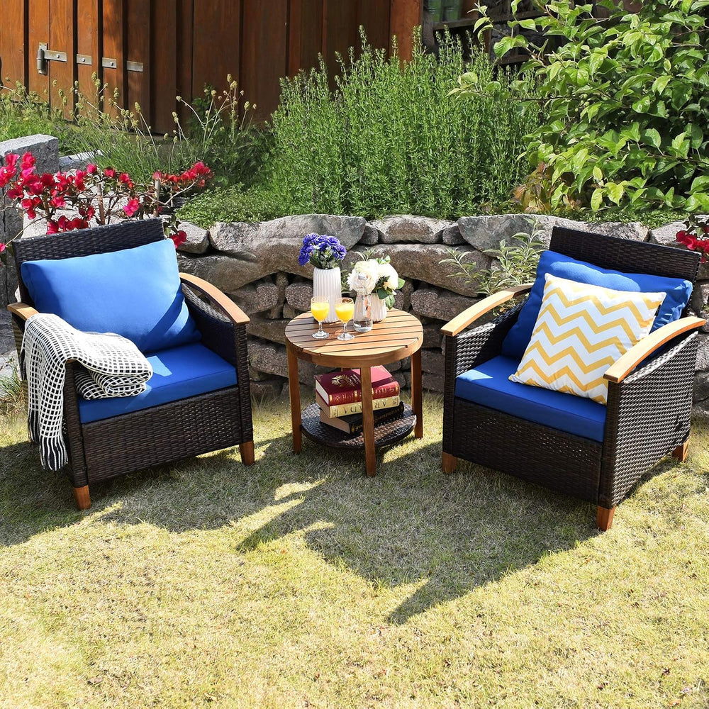 Tangkula 3 Pieces Patio Furniture Set, Outdoor Rattan Sofa and Side Table w/S...