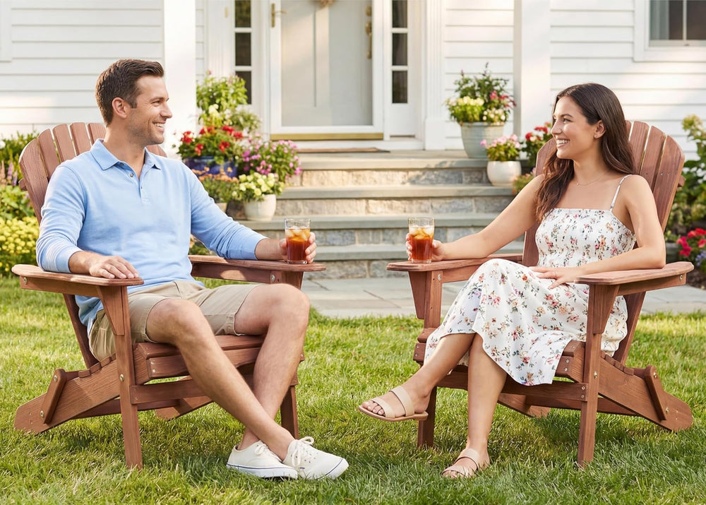 Wooden Folding Adirondack Chair Set of 2, Half Pre-Assembled Wood Lounge Chai...