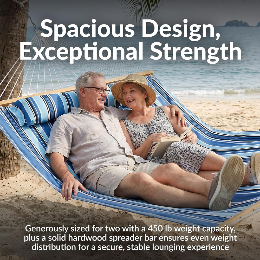 Sunnydaze Quilted Double Hammock for Outside with Pillow, Misty Beach