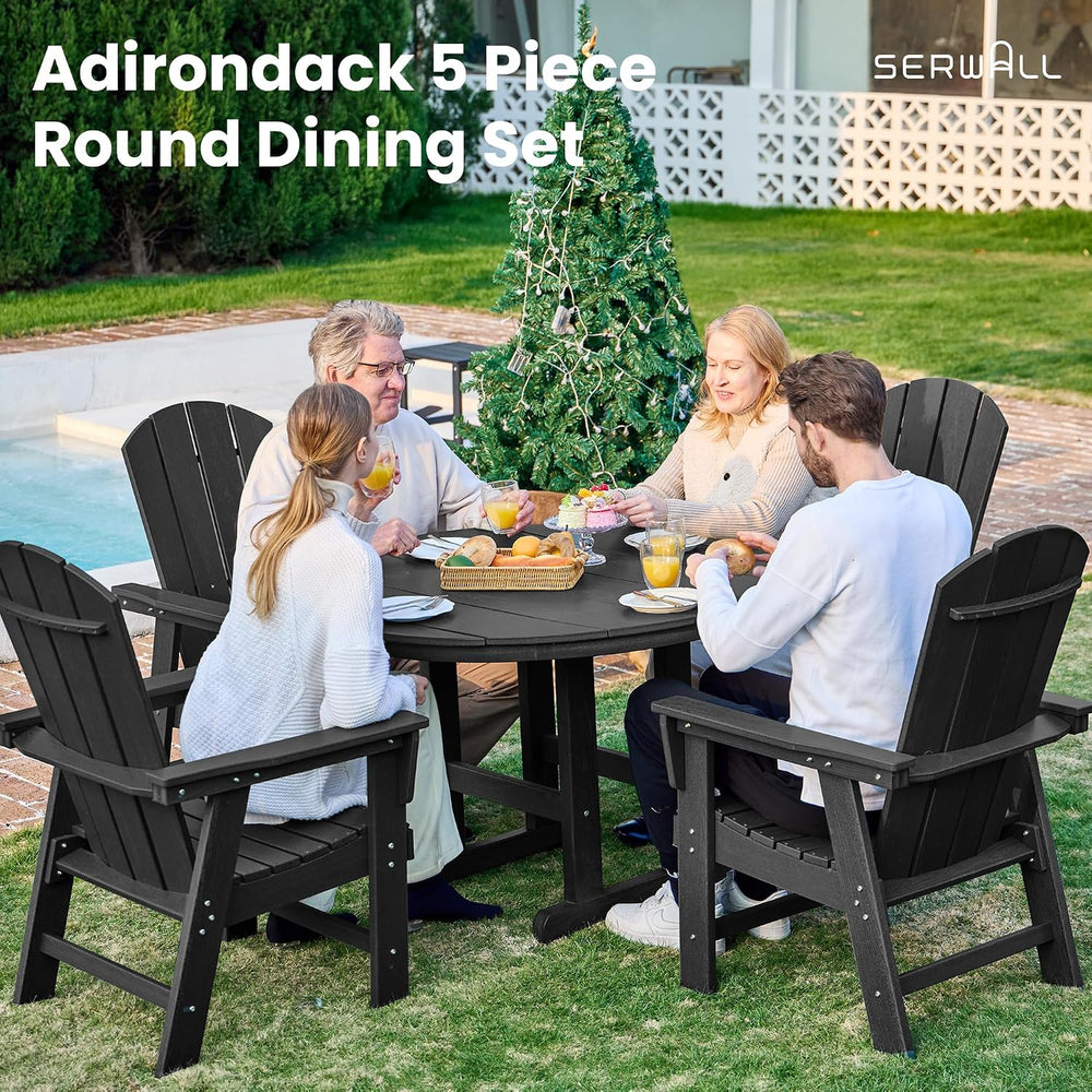 SERWALL 5-Piece Patio Dining Set, 45" Table & 4 Adirondack Chairs, B...