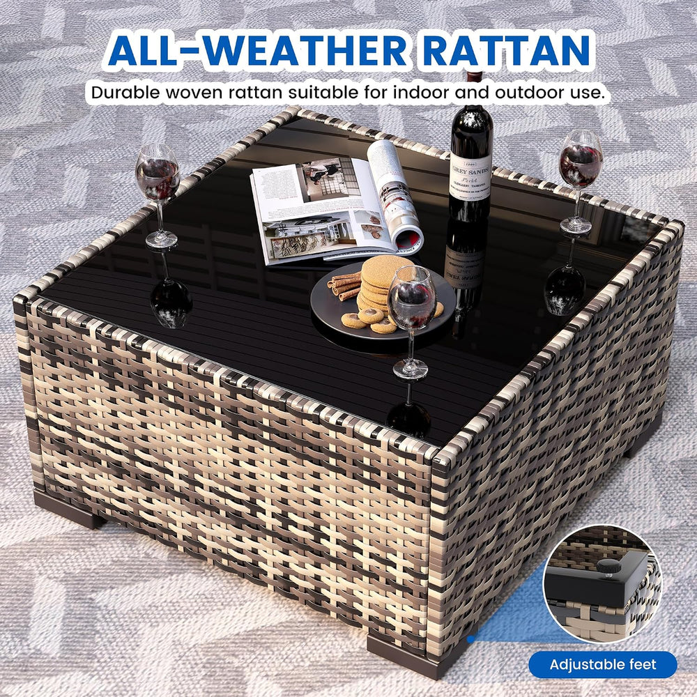 8-Piece Patio Furniture Set with 44” Fire Pit Table - All-Weather Wicker Conv...