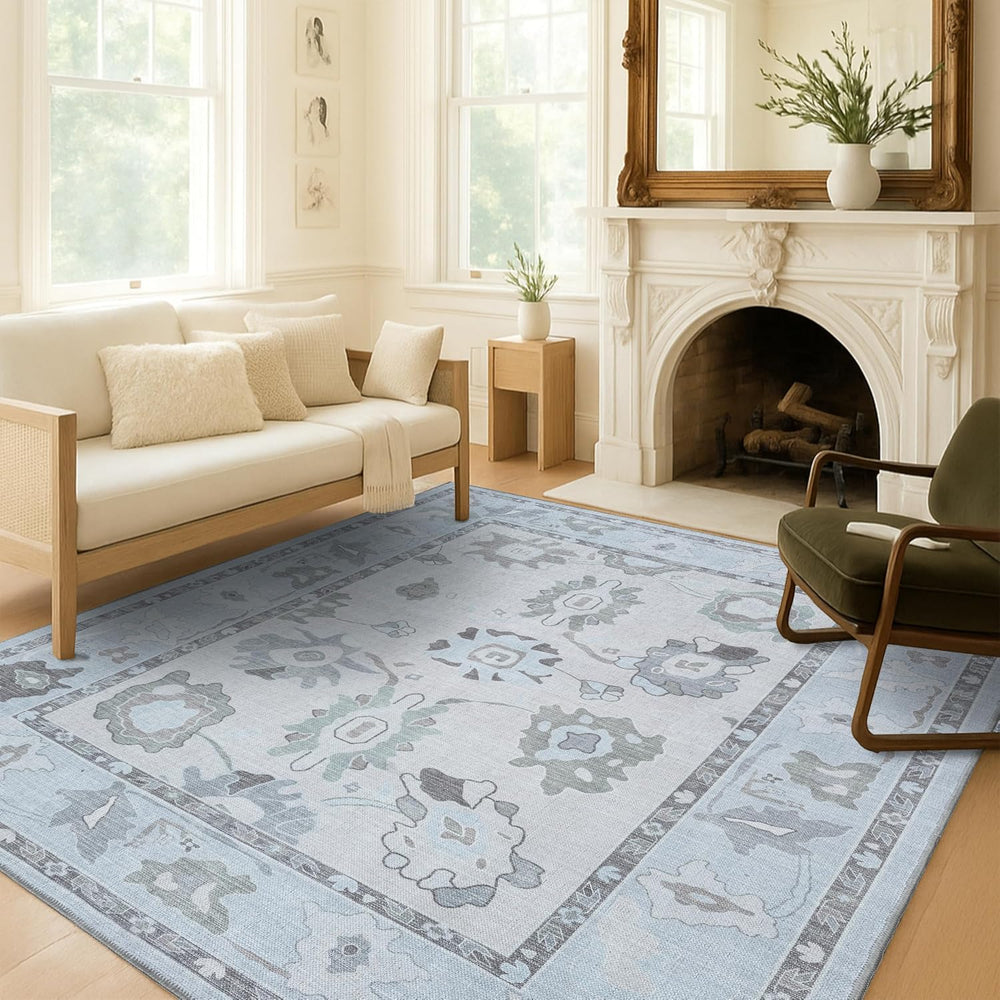 Fame Living Cream Beige Oushak Rug, Modern, Vintage, Turkish, Eclectic, Flora...
