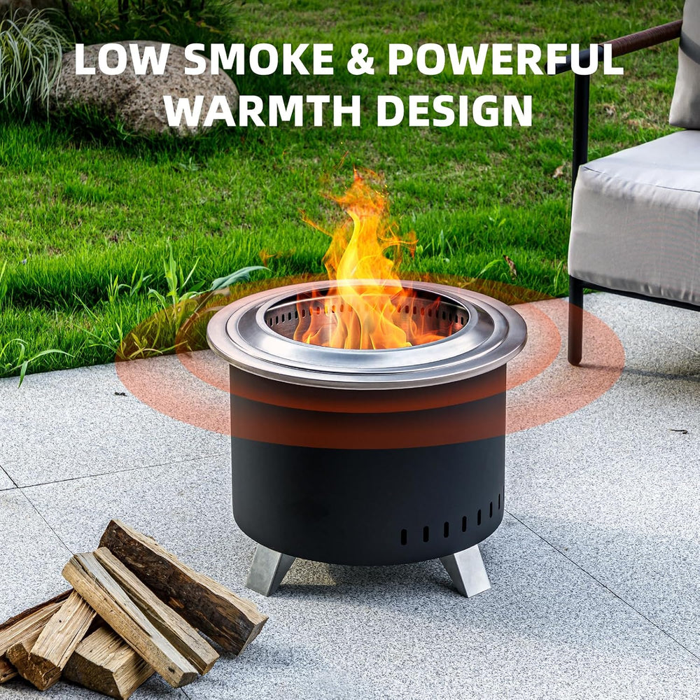 Verdeluxe 22 Inch Smokeless Fire Pit with Ash Pan Outdoors Black