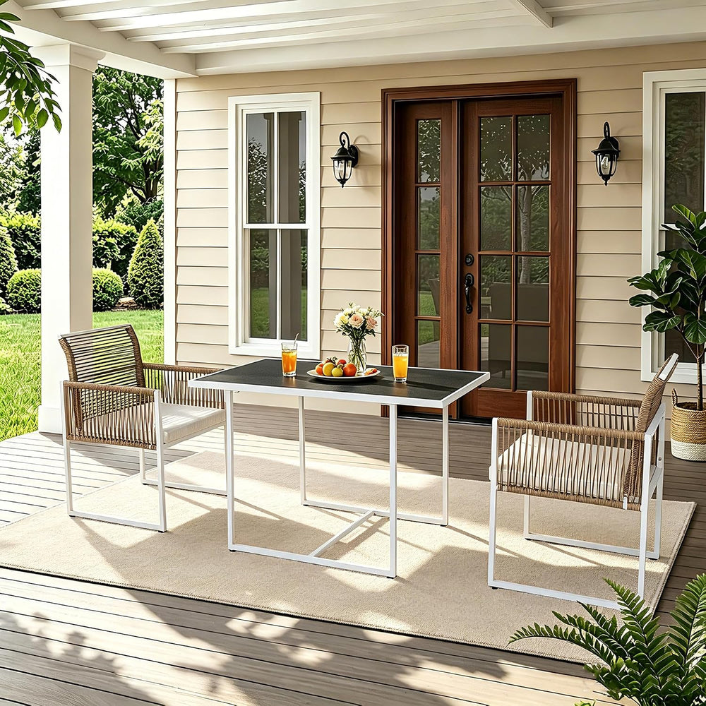 3PC Wicker Patio Dining Bistro Set for 2, All Weather Outdoor Use