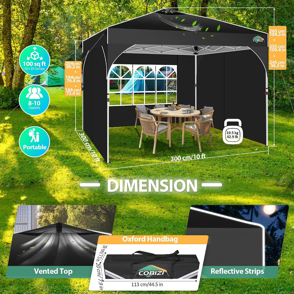 COBIZI Canopy Tent 10x10, Easy Up 10x10 Pop Up Canopy for Party Camping, Part...