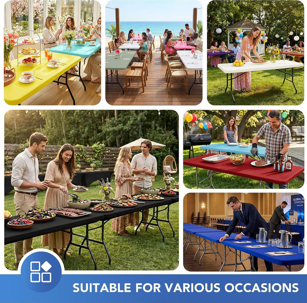 Fitted Tablecloth for 8 Foot Rectangle Tables-White Picnic Table Covers