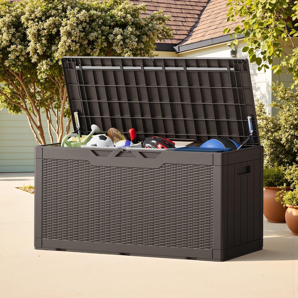 Greesum Outdoor Storage Box 100 Gallon Storage Bin with Lid for Patio Furnitu...