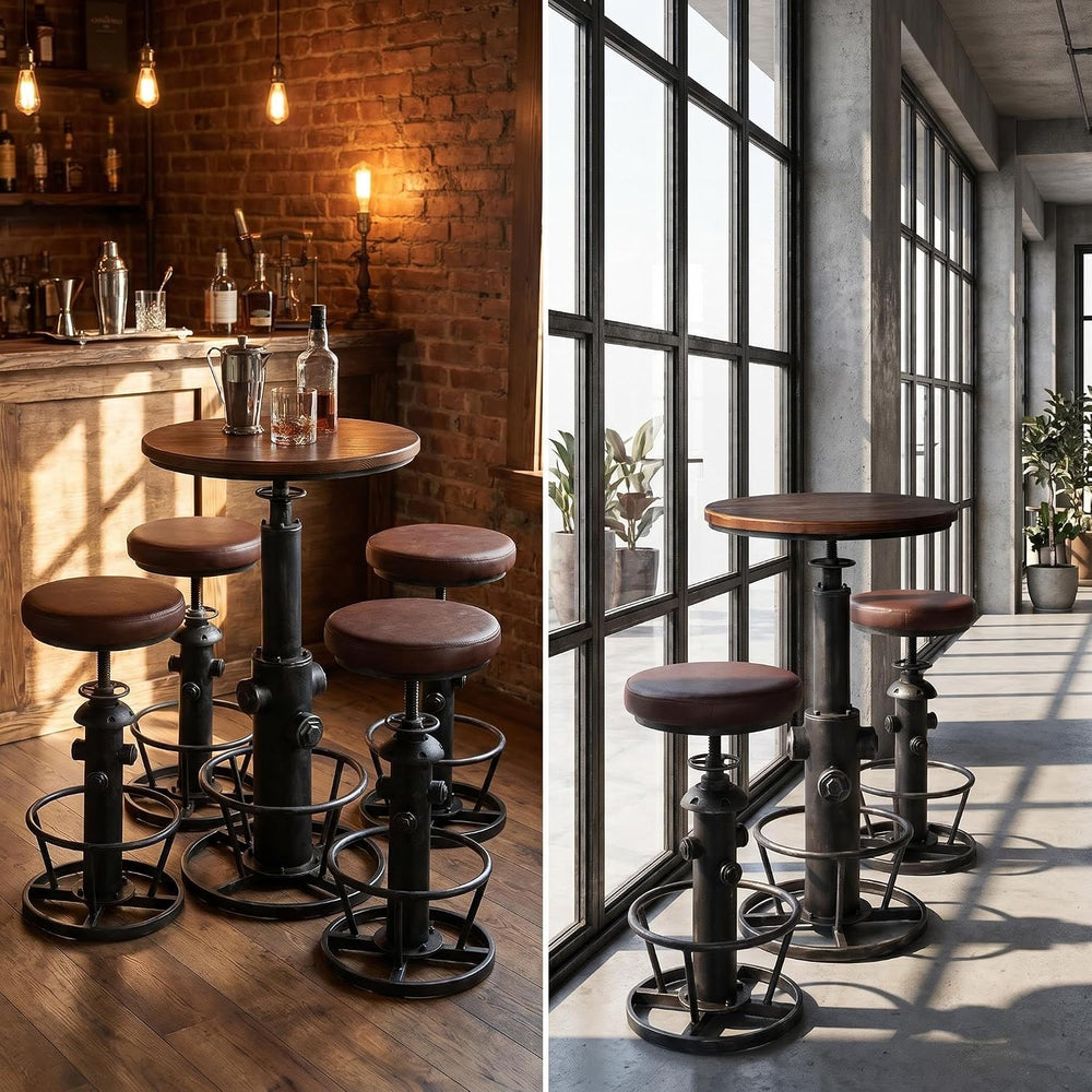 Topower 3 Piece Pub Bar Set Retro Round Bar Table and Stools for 2 Height Adj...