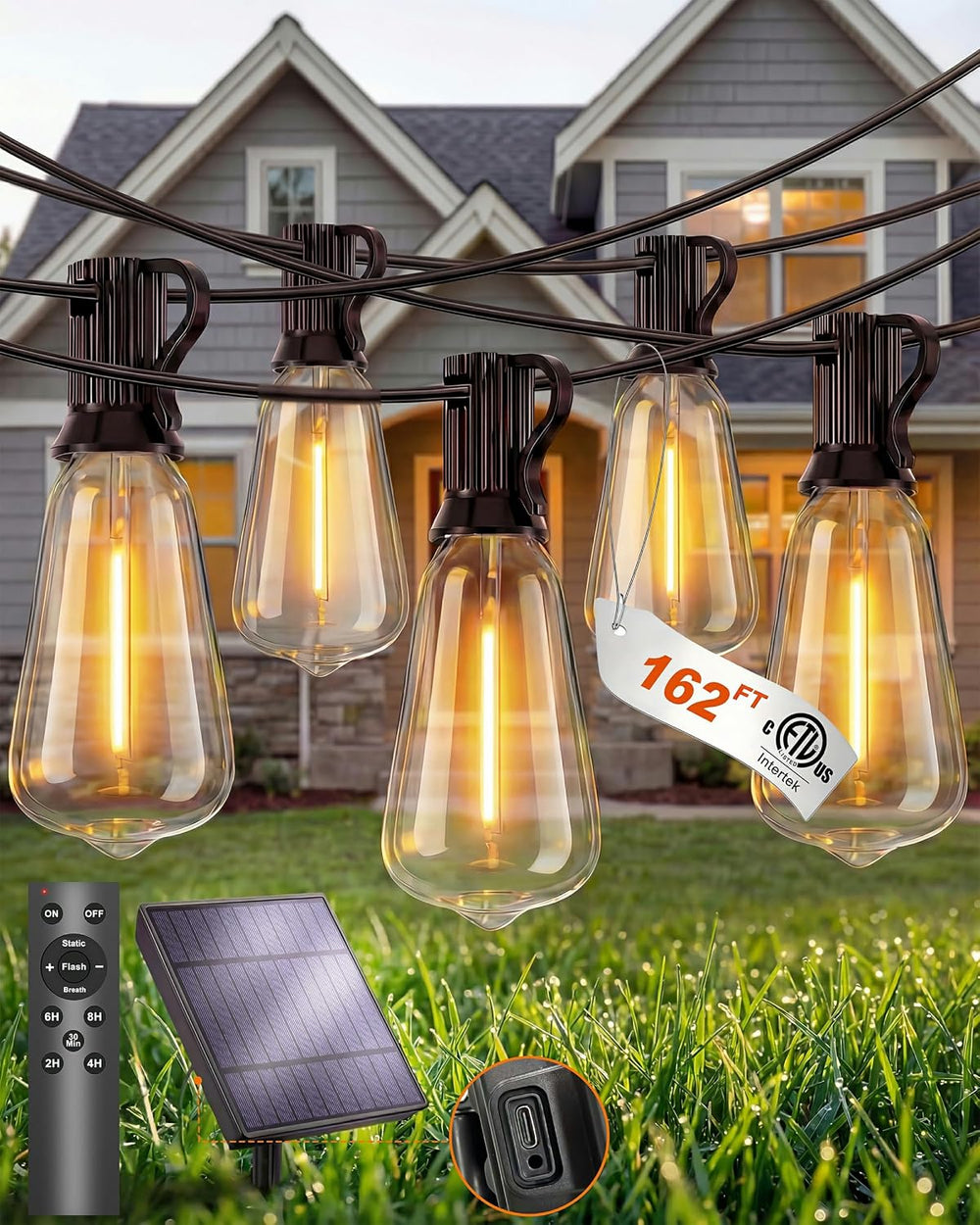 Solar String Lights Waterproof, 162FT(72+3) ST38 Outdoor Lights with Remote, ...