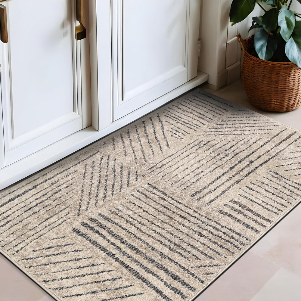 Rugshop Modern High-Low Patchwork Geometric Area Rug Indoor Cream 2'3&quo...