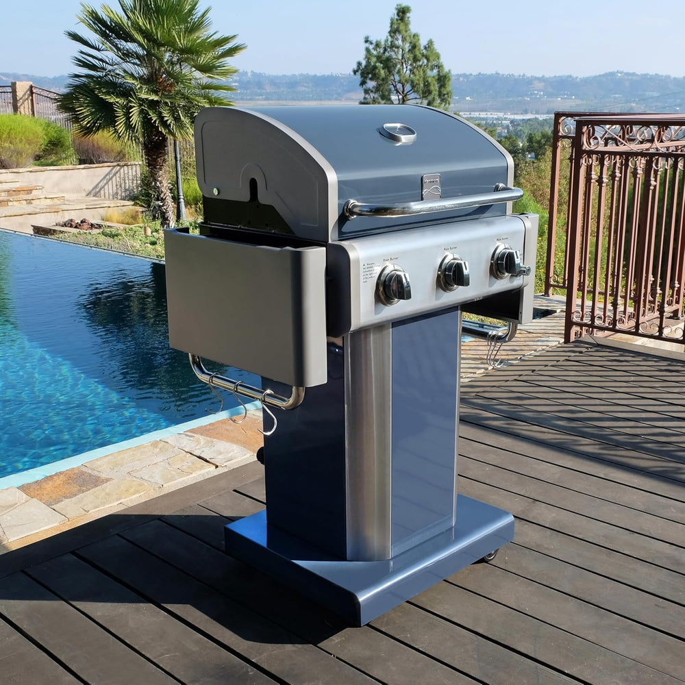 Kenmore 3-Burner Propane BBQ Grill, 30,000 BTUs Gas Grill with Cast Iron Cook...