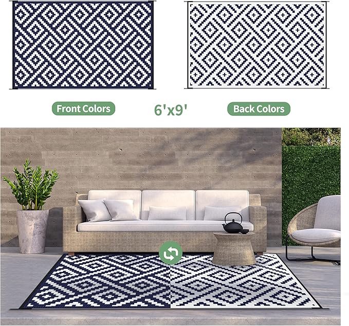 GENIMO Outdoor Rug for Patio Clearance,6'x9' Waterproof Mat,Reversibl...