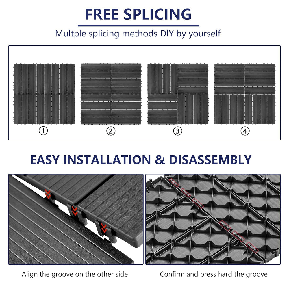 72 PCS Plastic Interlocking Deck Tiles - 12" x 12" Waterproof Indoo...