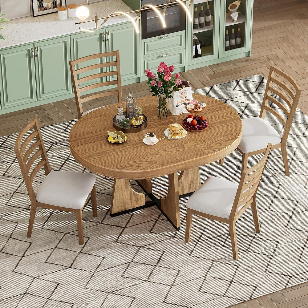 Knocbel Extendable Round Dining Table Set for 4-6, Round Dining Table with 4 ...