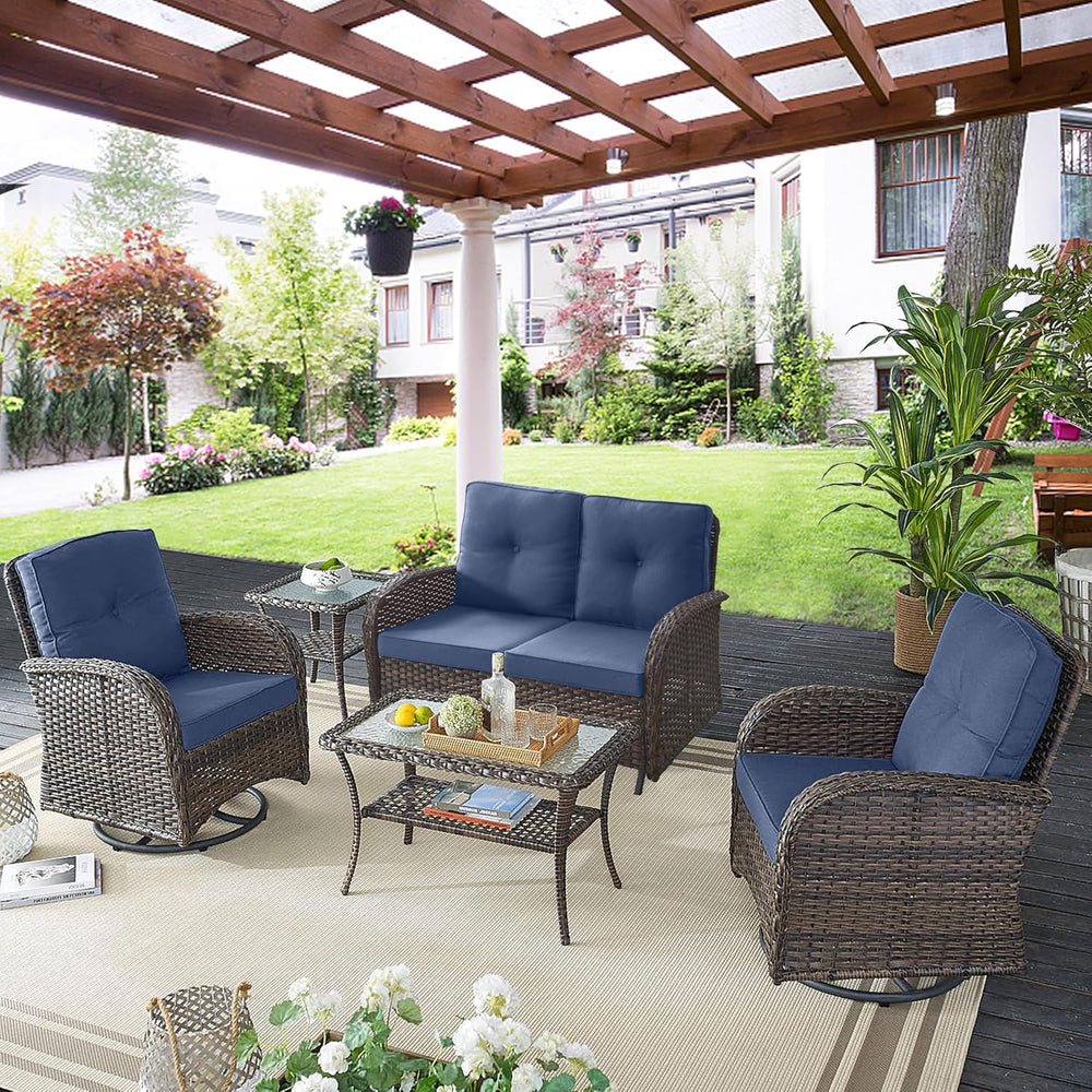 Belord 5 Piece Outdoor Patio Furniture Set with Deep Seating Swivel Rocker Ch...