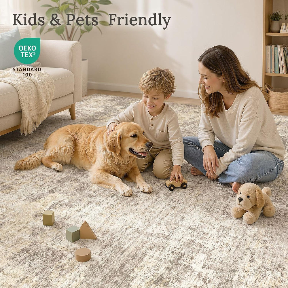 cotiled 10x12 Area Rug for Living Room: Washable Soft Abstract Rugs Beige