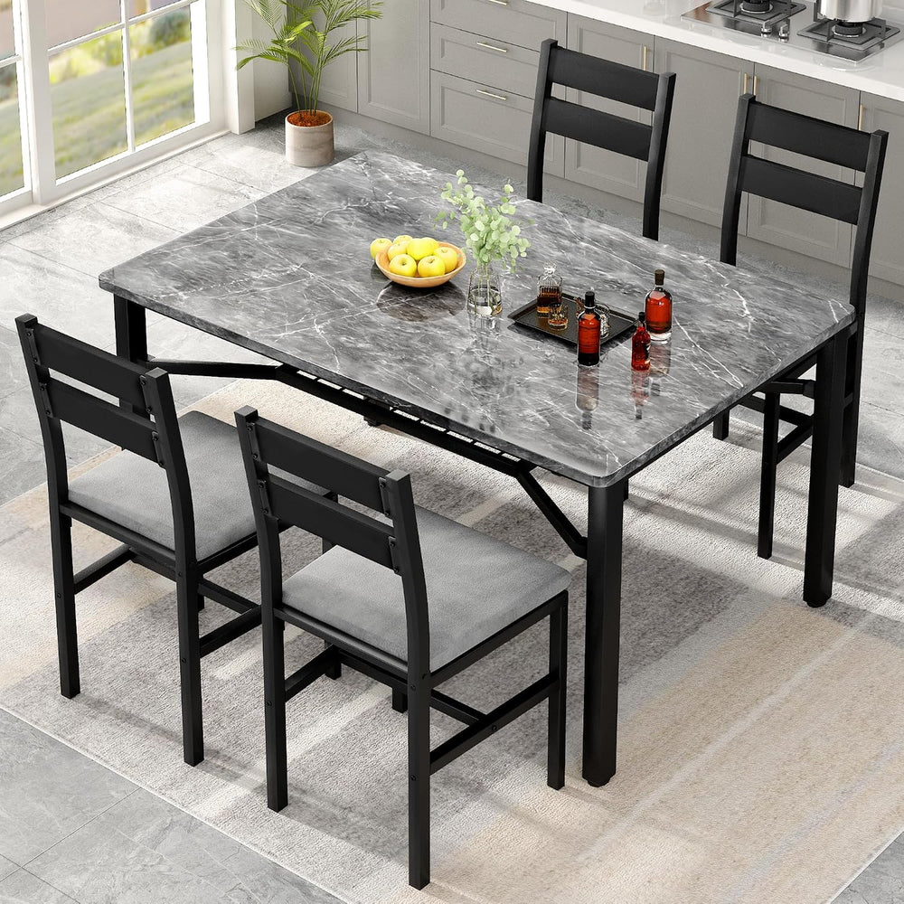 Hooseng 5 Piece Dining Table Set for 4, Modern Kitchen Table with Storage Rac...