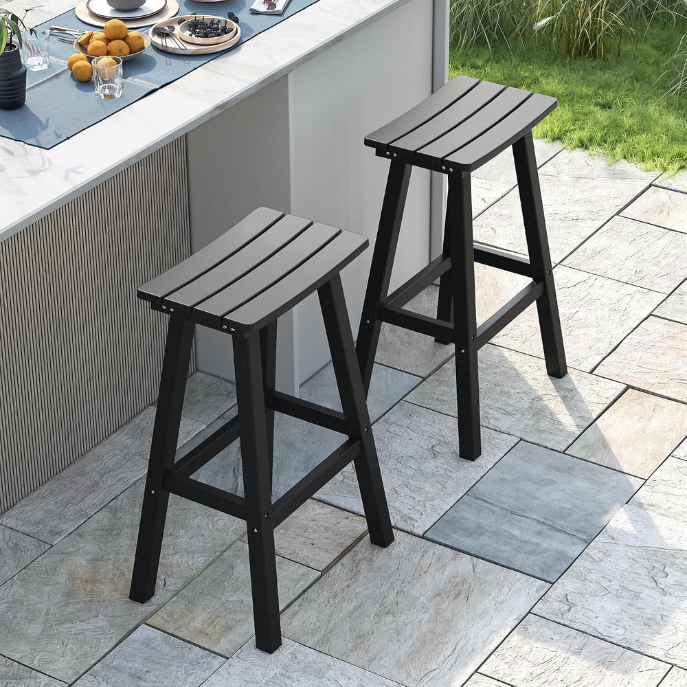 nalone 29 Inch Outdoor Bar Stools Set of 2, HDPE Bar Chairs with Footrest, We...