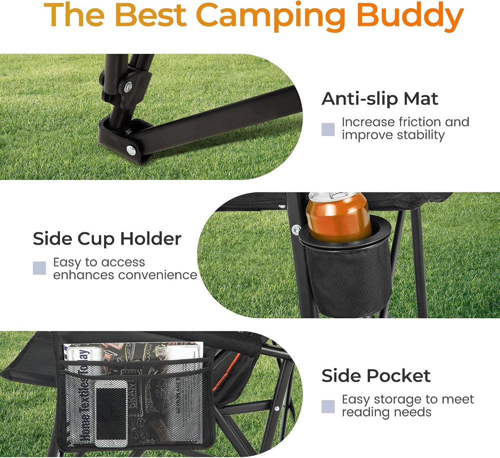 ALPHA CAMP Heavy Duty Camping Chairs with Cup Holder Oversized Folding Chair ...