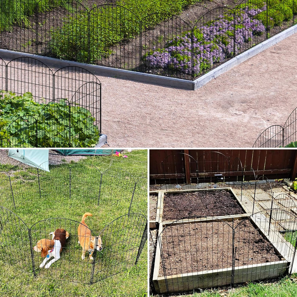 Garden No Dig Fence, 5 Panels + 1 Gate, 29.9in (H) x 11.4ft (L), Metal