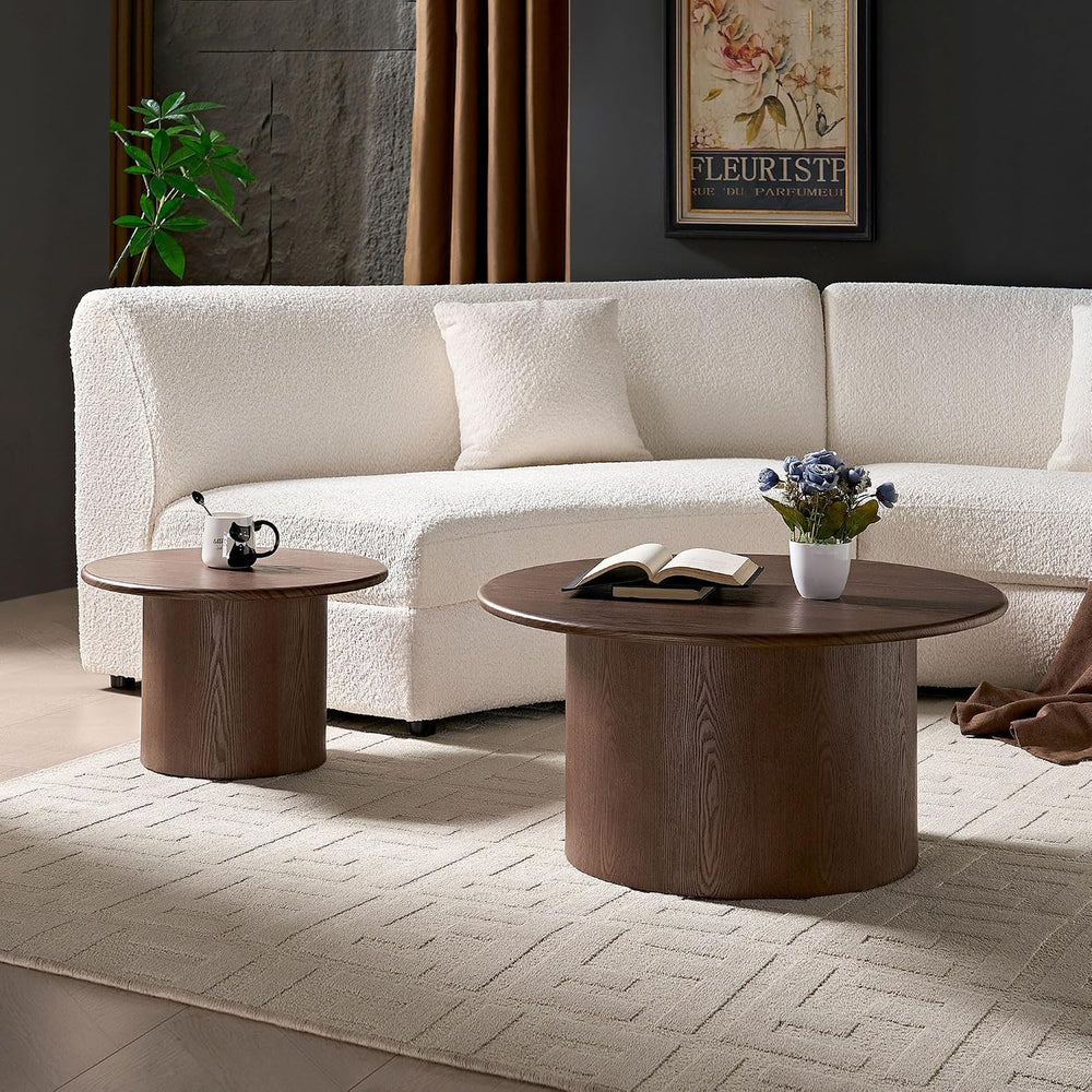 Round Nesting Coffee Table Set of 2, Mid Century Modern Wood Coffee Tables Φ ...