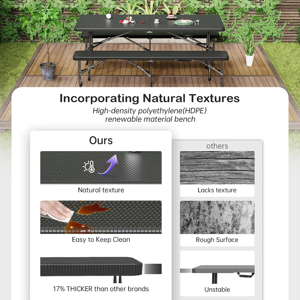 VSOAEIL 6 Foot Folding Bench 2 Pack, Foldable Plastic Bench Indoor Outdoor